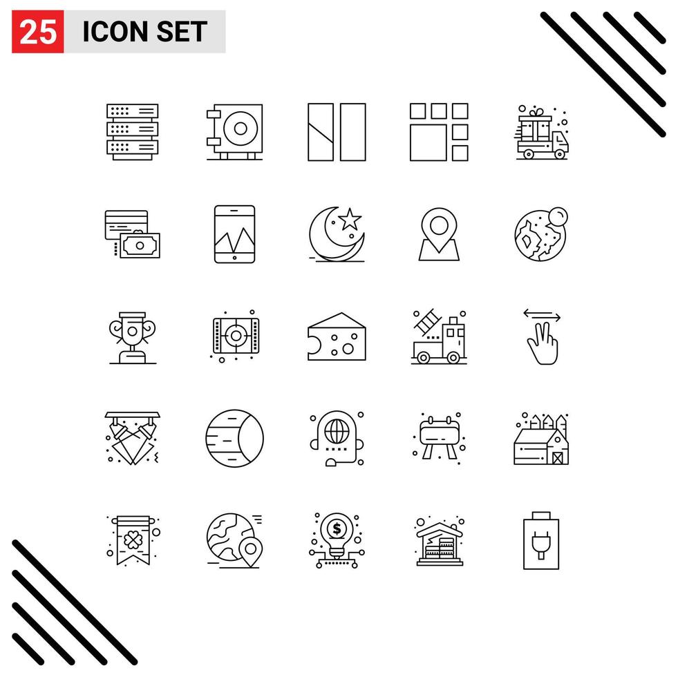 Pictogram Set of 25 Simple Lines of money credit frame card cyber monday Editable Vector Design Elements