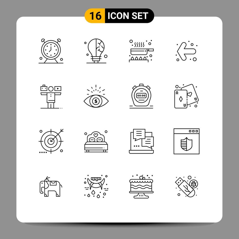 Outline Pack of 16 Universal Symbols of play balance cook left arrow Editable Vector Design Elements