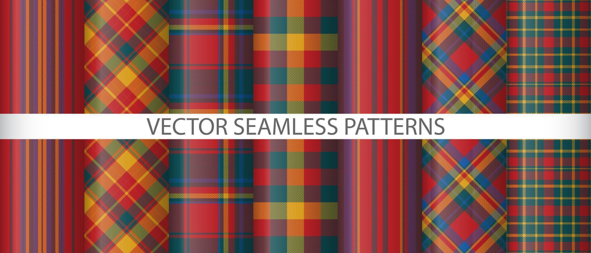 Set fabric seamless check. Texture tartan textile. Plaid vector pattern background.