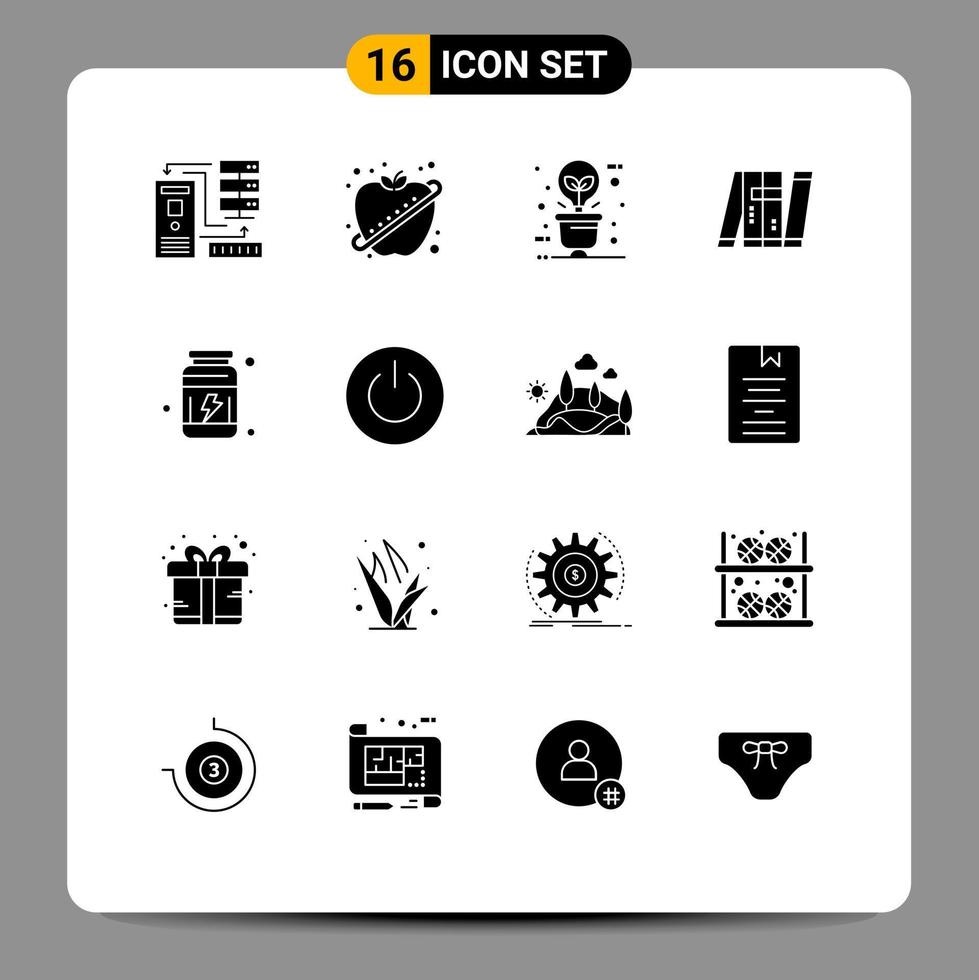 16 Universal Solid Glyphs Set for Web and Mobile Applications intelligent autonomous fitness artificial illumination Editable Vector Design Elements