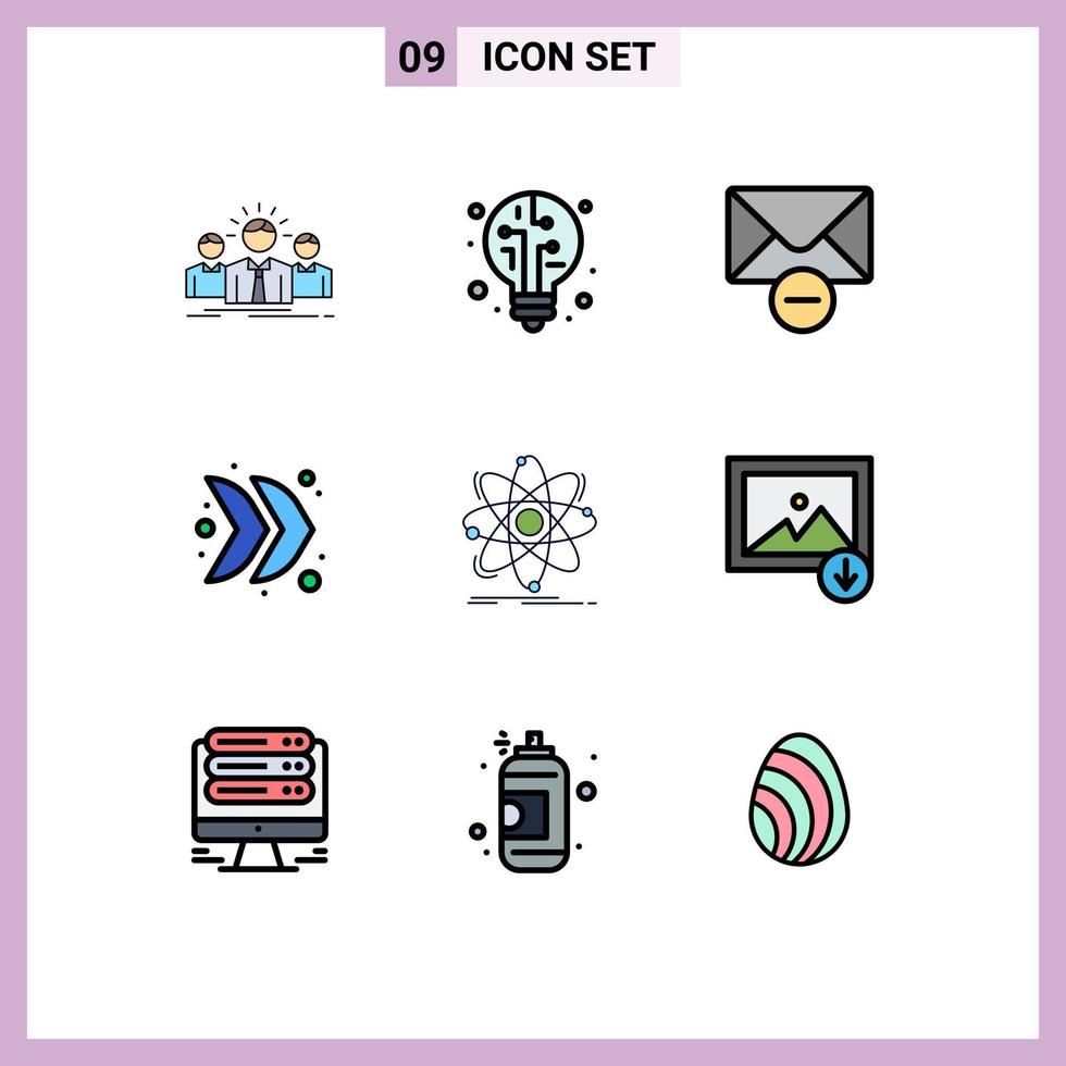 Set of 9 Modern UI Icons Symbols Signs for chemistry atom delete multimedia direction Editable Vector Design Elements