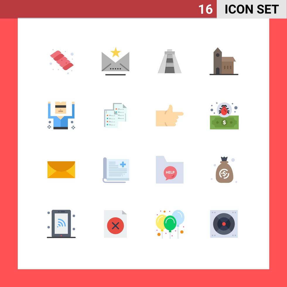 Set of 16 Modern UI Icons Symbols Signs for prisoner arrested landmark monastery church Editable Pack of Creative Vector Design Elements