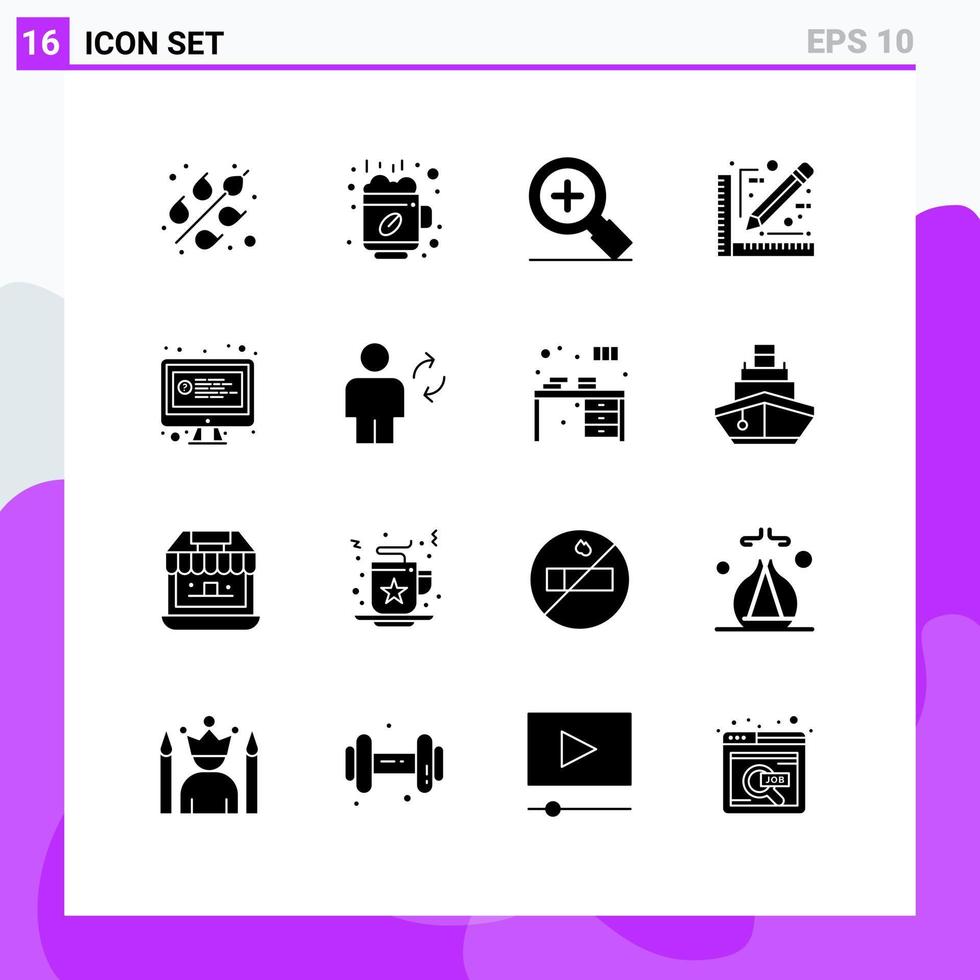 16 User Interface Solid Glyph Pack of modern Signs and Symbols of chat online plus computer document Editable Vector Design Elements