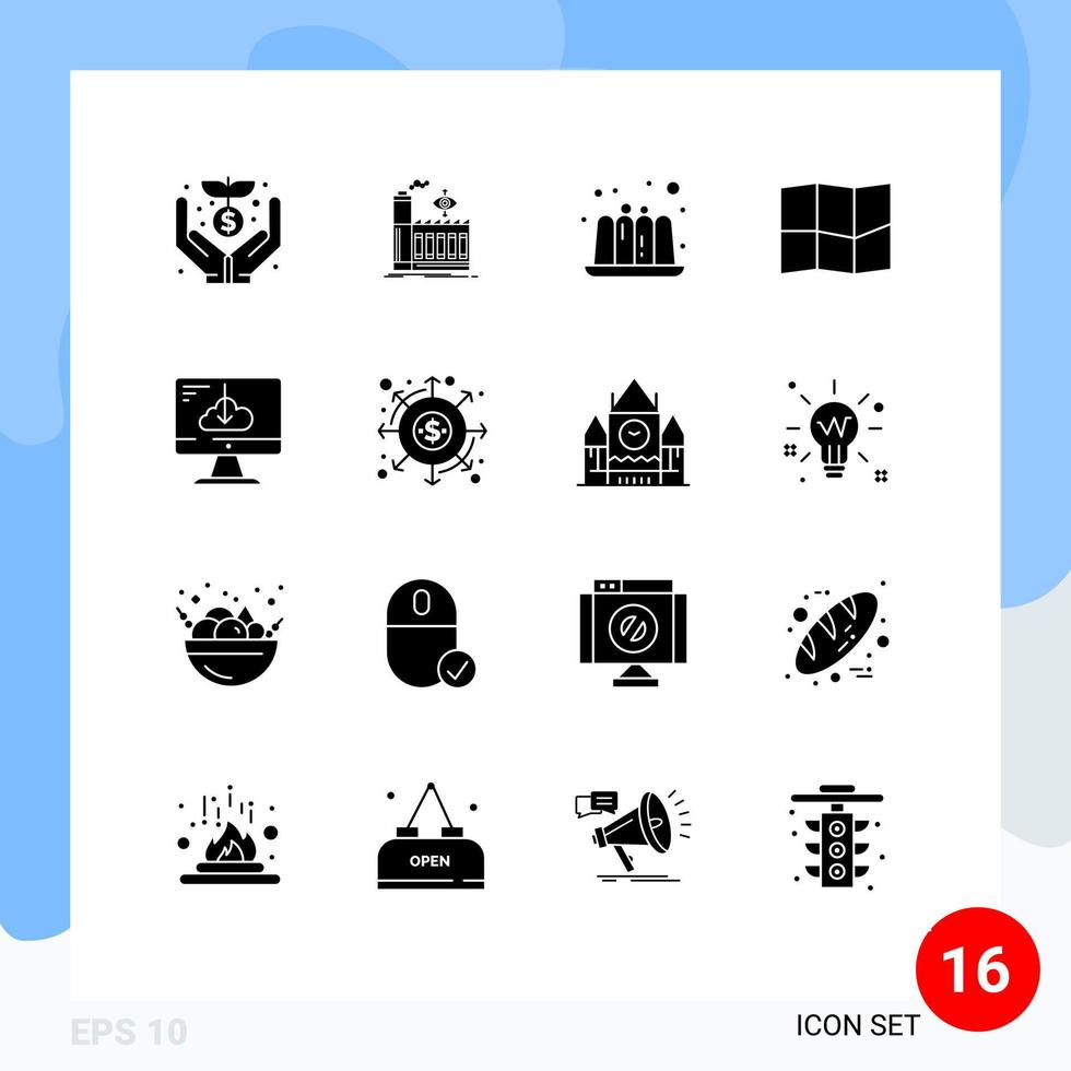 paquete de iconos vectoriales de stock de 16 signos y símbolos de línea para la instalación del controlador descarga de pasteles mapa elementos de diseño vectorial editables vector