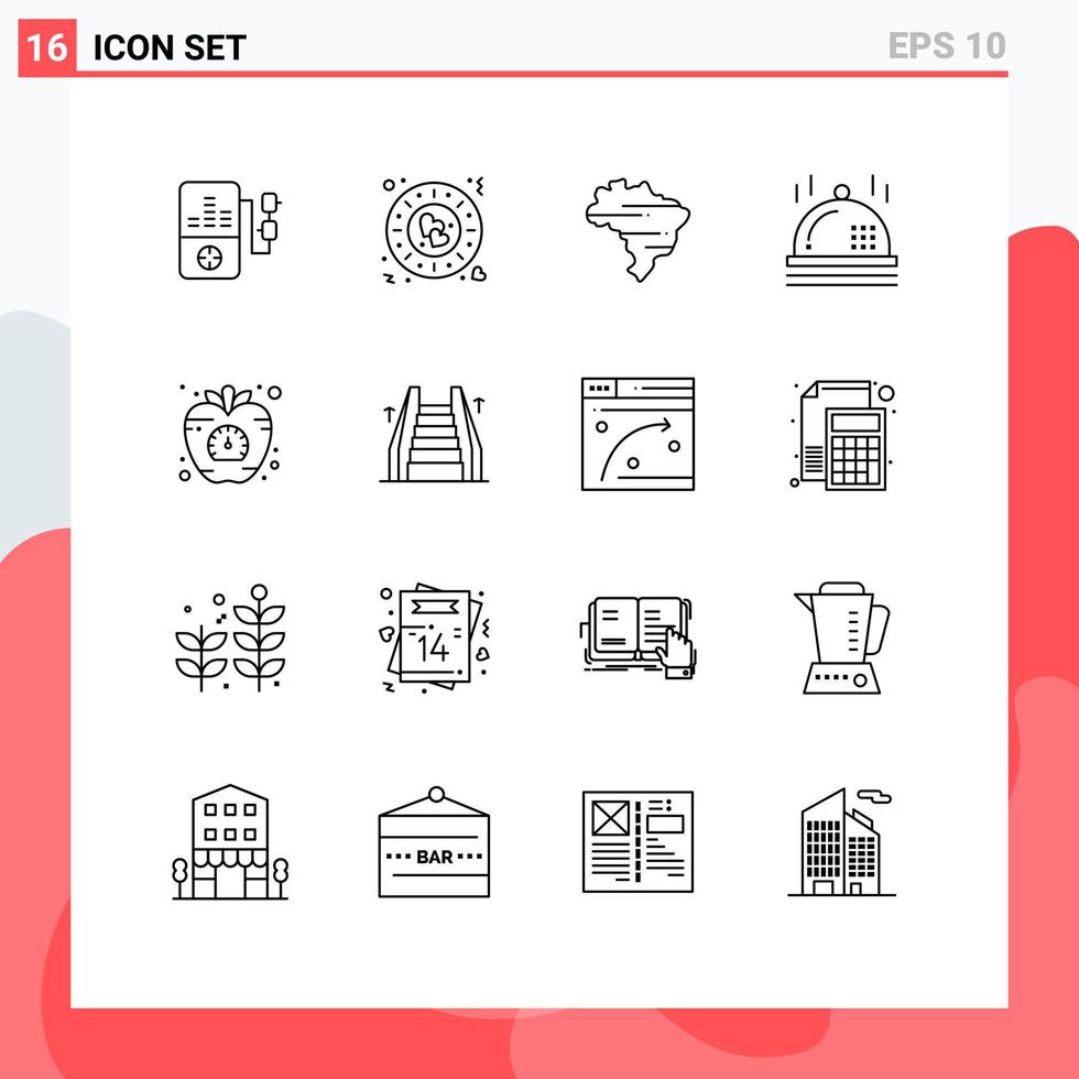 16 Universal Outline Signs Symbols of time health map diet dinner Editable Vector Design Elements