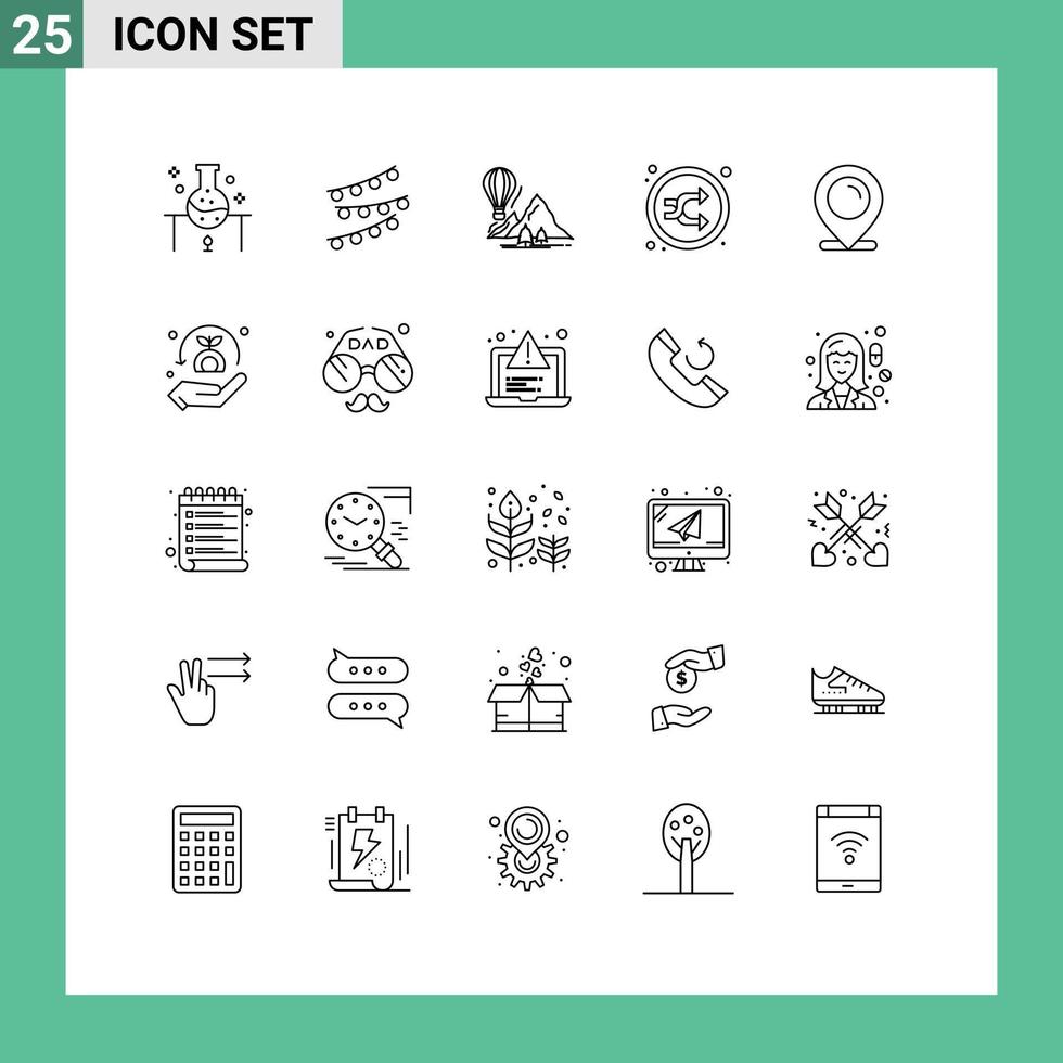 Universal Icon Symbols Group of 25 Modern Lines of music arrow celebtare balloons mountains Editable Vector Design Elements