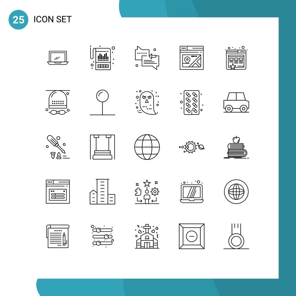 Mobile Interface Line Set of 25 Pictograms of map page reporting web support Editable Vector Design Elements