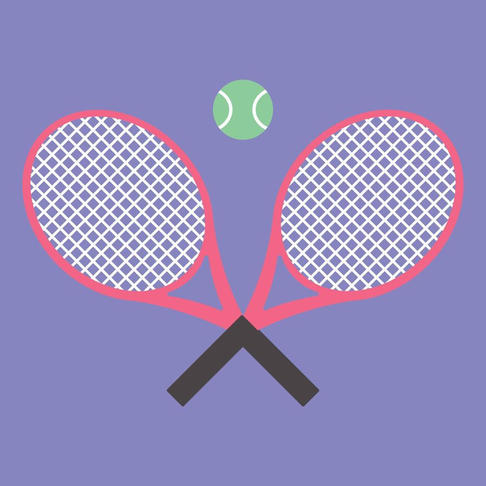 Tennis racket with a tennis ball on a tennis court isolated on purple background. vector and illustration.