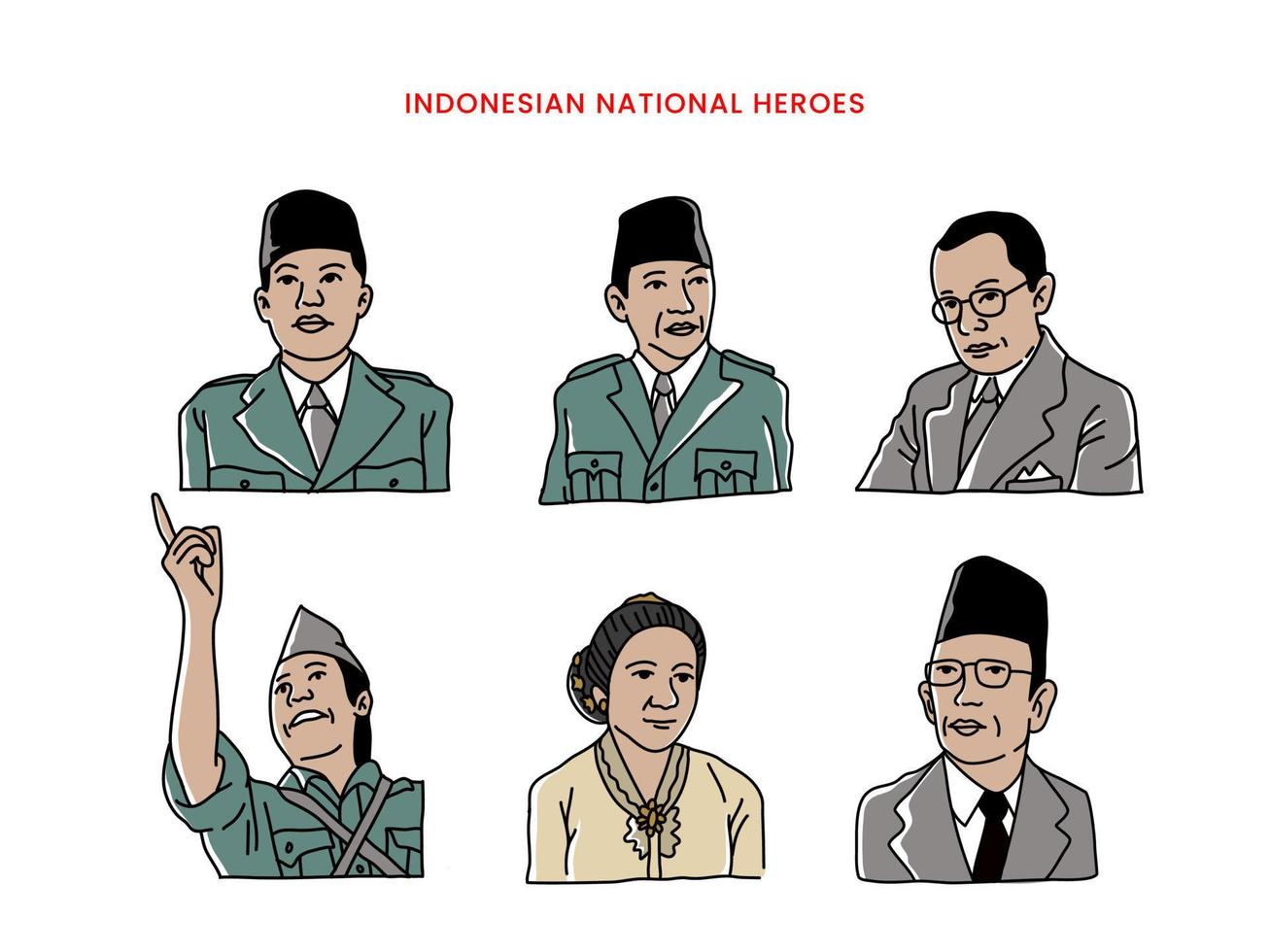 Indonesian National Heroes. ector Portrait vector