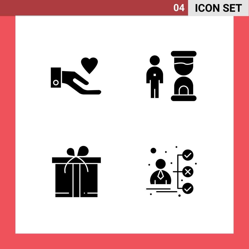 Set of 4 Modern UI Icons Symbols Signs for hand box clock optimization briefcase Editable Vector Design Elements