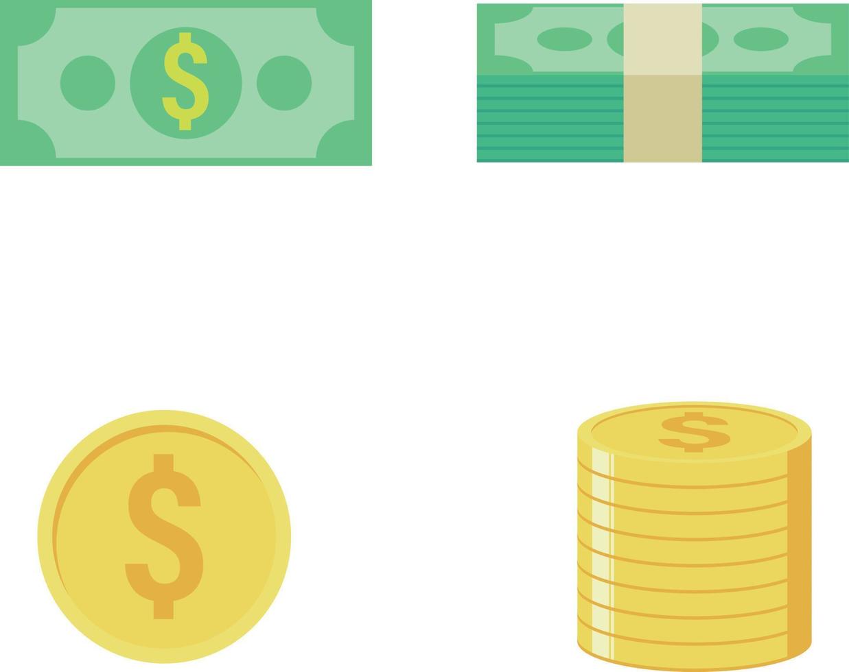pack of money dollar cash flat vector illustration. dollar banknotes illustration. green paper bill and golden coin stacks. suitable for finance and business