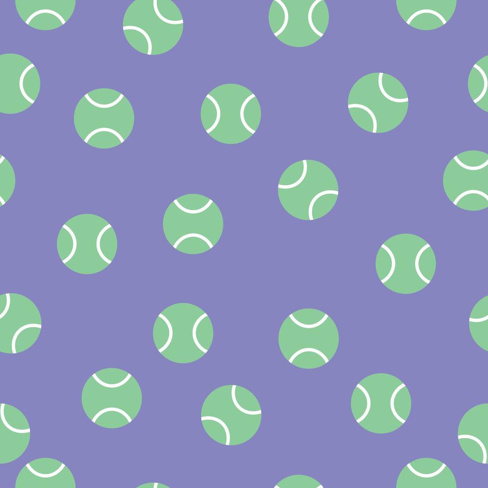 Vector seamless pattern with tennis ball on purple background.