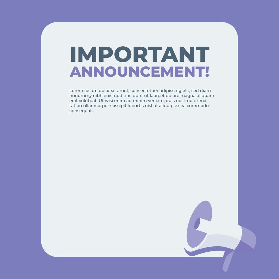 Important announcement speech bubbles illustration with megaphone. Flat vector