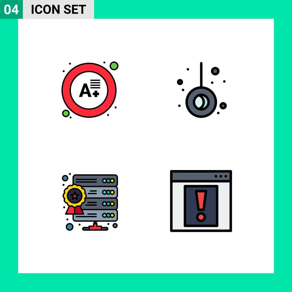 4 interfaz de usuario paquete de color plano de línea de relleno de signos y símbolos modernos de examen alojamiento web movimiento base de datos alerta elementos de diseño vectorial editables vector