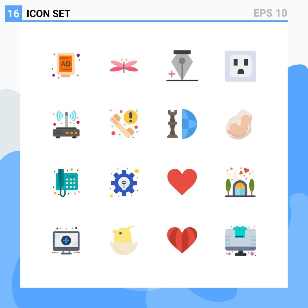 Set of 16 Modern UI Icons Symbols Signs for wireless wifi add router socket Editable Pack of Creative Vector Design Elements