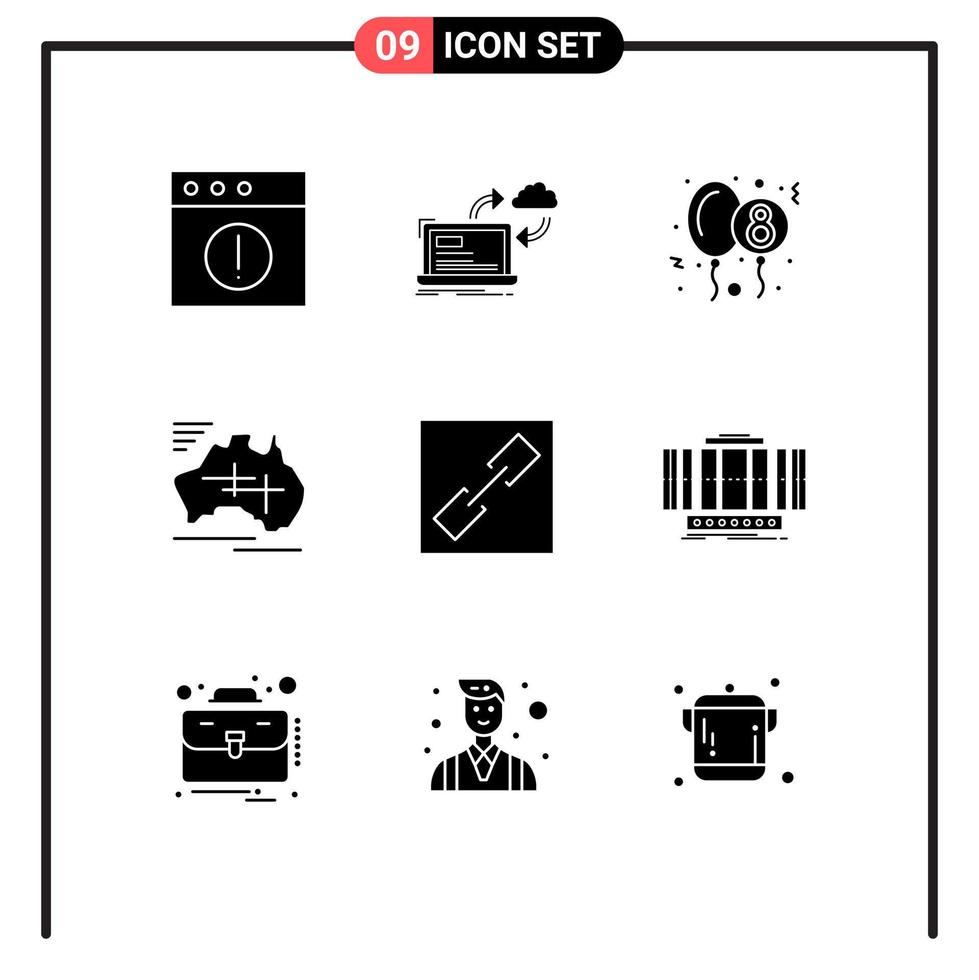 9 Universal Solid Glyphs Set for Web and Mobile Applications chain travel balloon country australia Editable Vector Design Elements