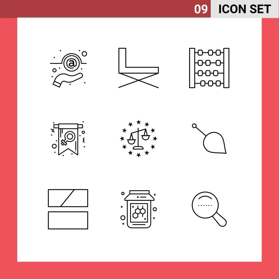 Pack of 9 Modern Outlines Signs and Symbols for Web Print Media such as balance invite sit female card Editable Vector Design Elements