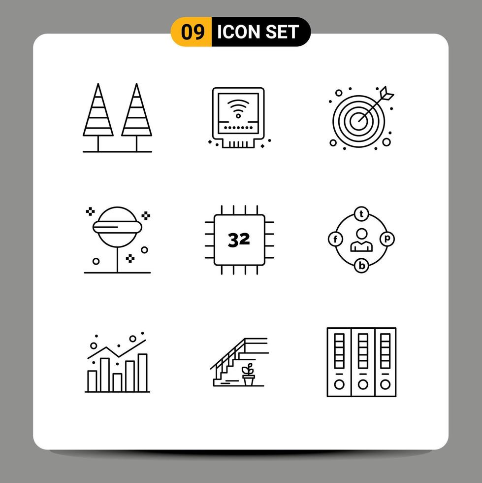 Stock Vector Icon Pack of 9 Line Signs and Symbols for computers sweet plumbing lollipop confect Editable Vector Design Elements