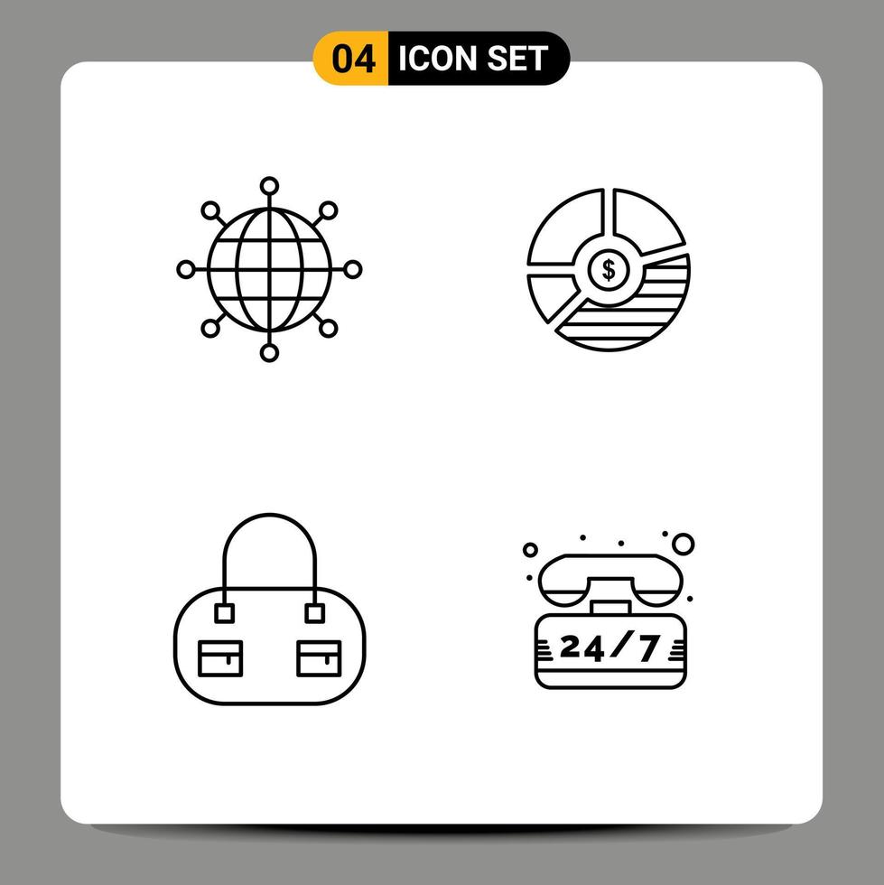 Line Pack of 4 Universal Symbols of business seo modern bar bag Editable Vector Design Elements