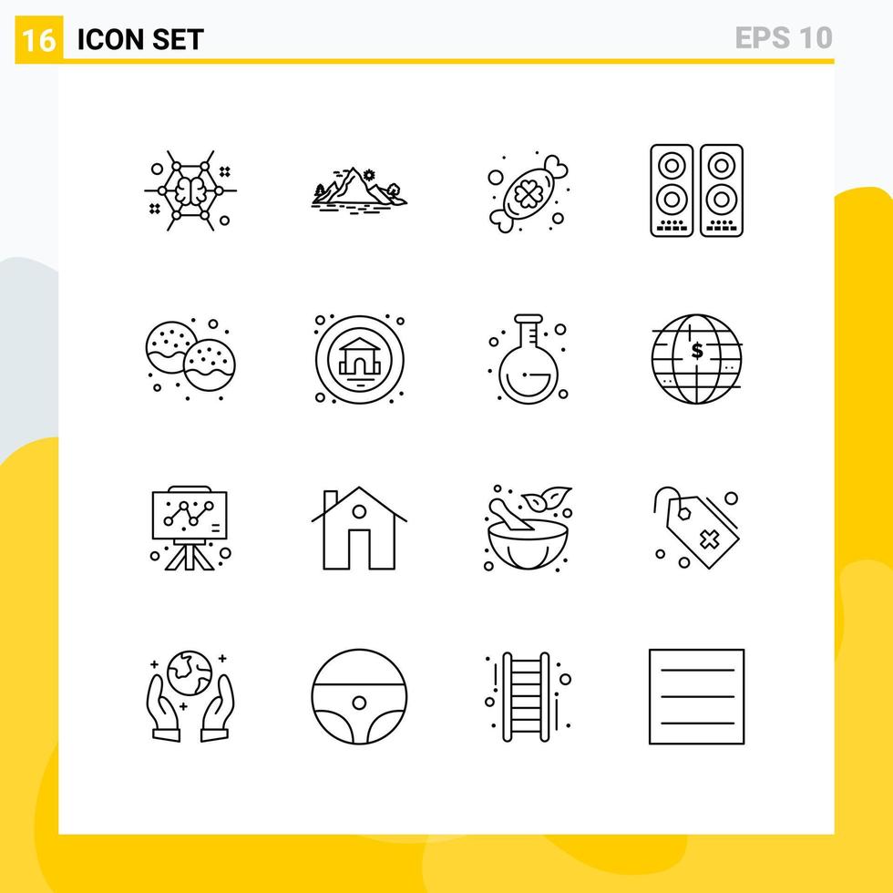 Universal Icon Symbols Group of 16 Modern Outlines of speaker entertaiment mountain cinema day Editable Vector Design Elements