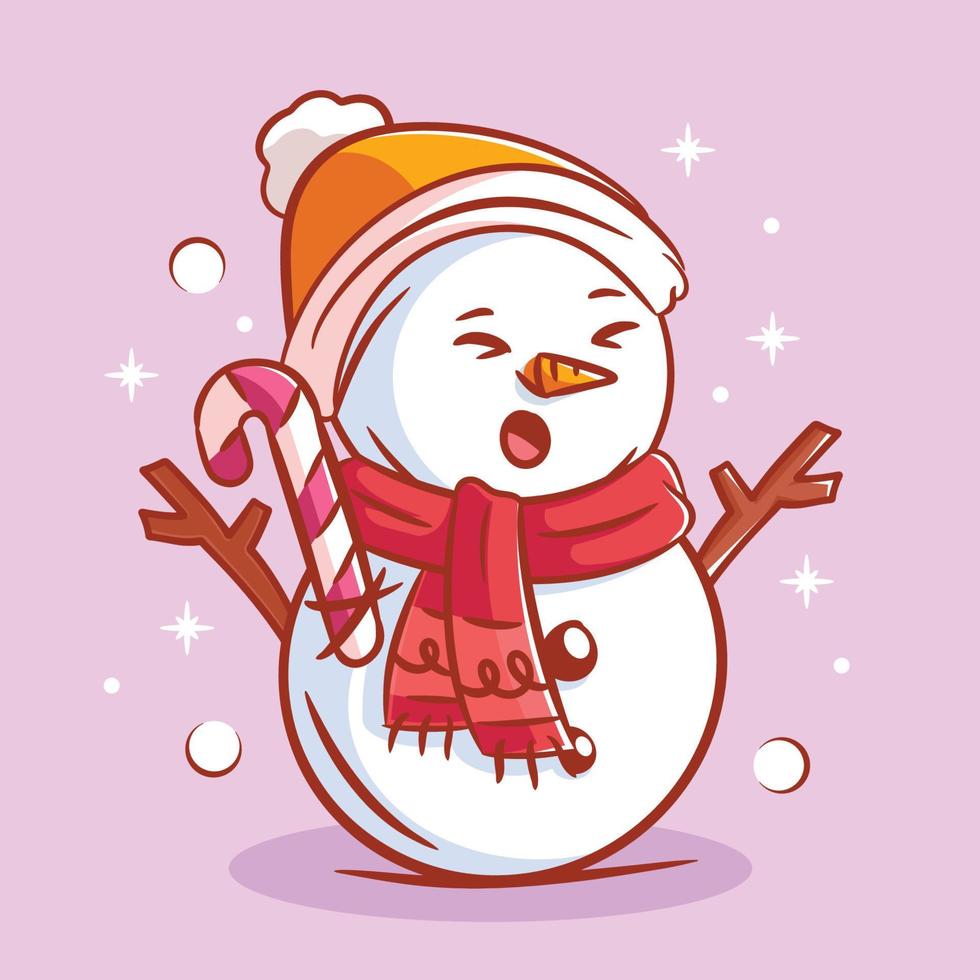 Cute snowman using a neck warmer and candy vector