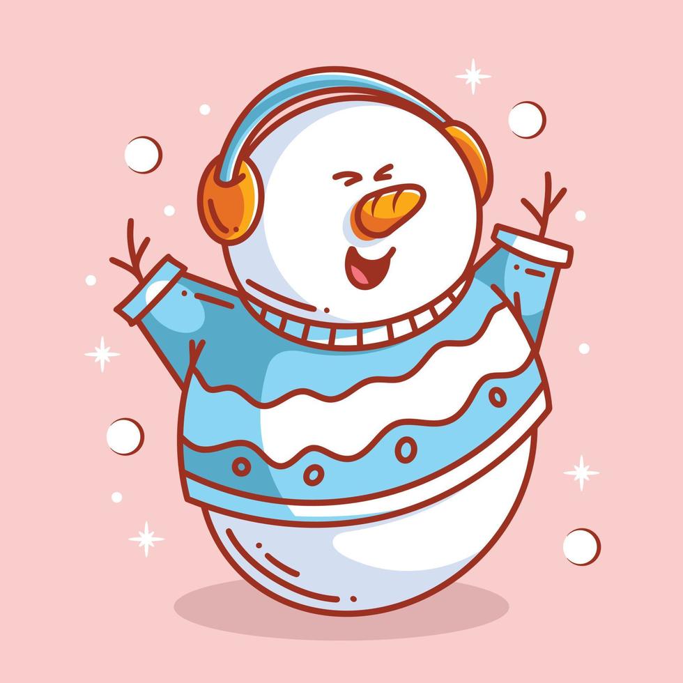 Cute snowman wearing ear warmers and clothes vector