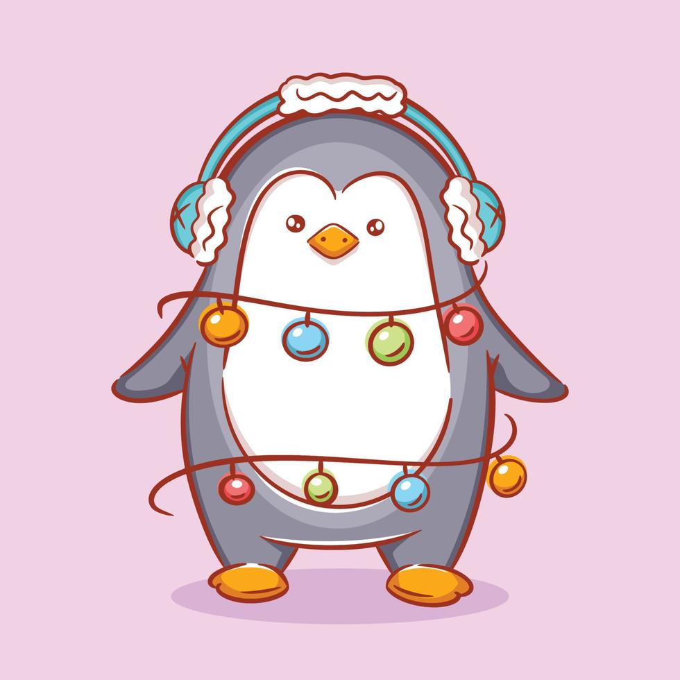 lindo pingüino con orejeras vector