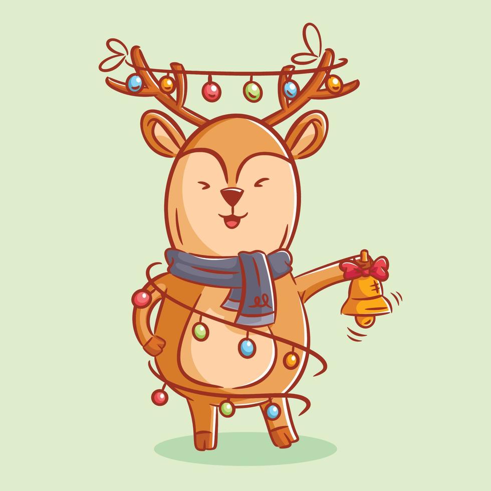 Cute deer wearing neck warmers and ringing bells vector