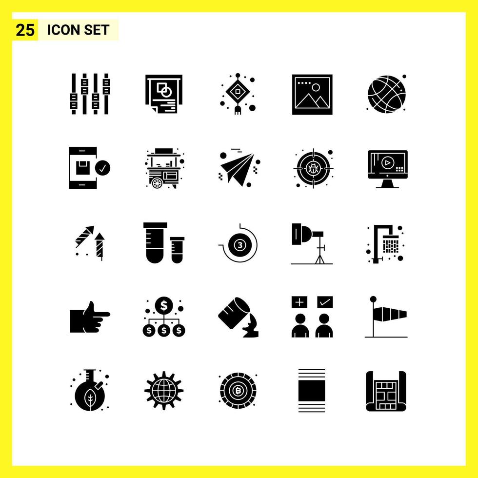 25 Icon Set. Simple Solid Symbols. Glyph Sign on White Background for Website Design Mobile Applications and Print Media. vector