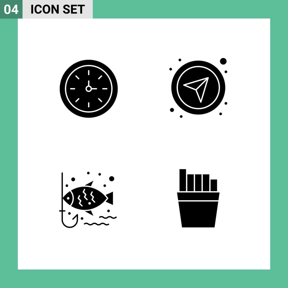 Mobile Interface Solid Glyph Set of 4 Pictograms of device fishing tool gps leisure Editable Vector Design Elements