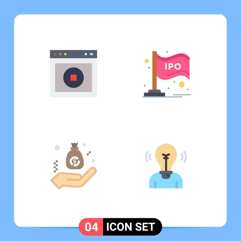 Pack of 4 Modern Flat Icons Signs and Symbols for Web Print Media such as stop chart web market budget Editable Vector Design Elements