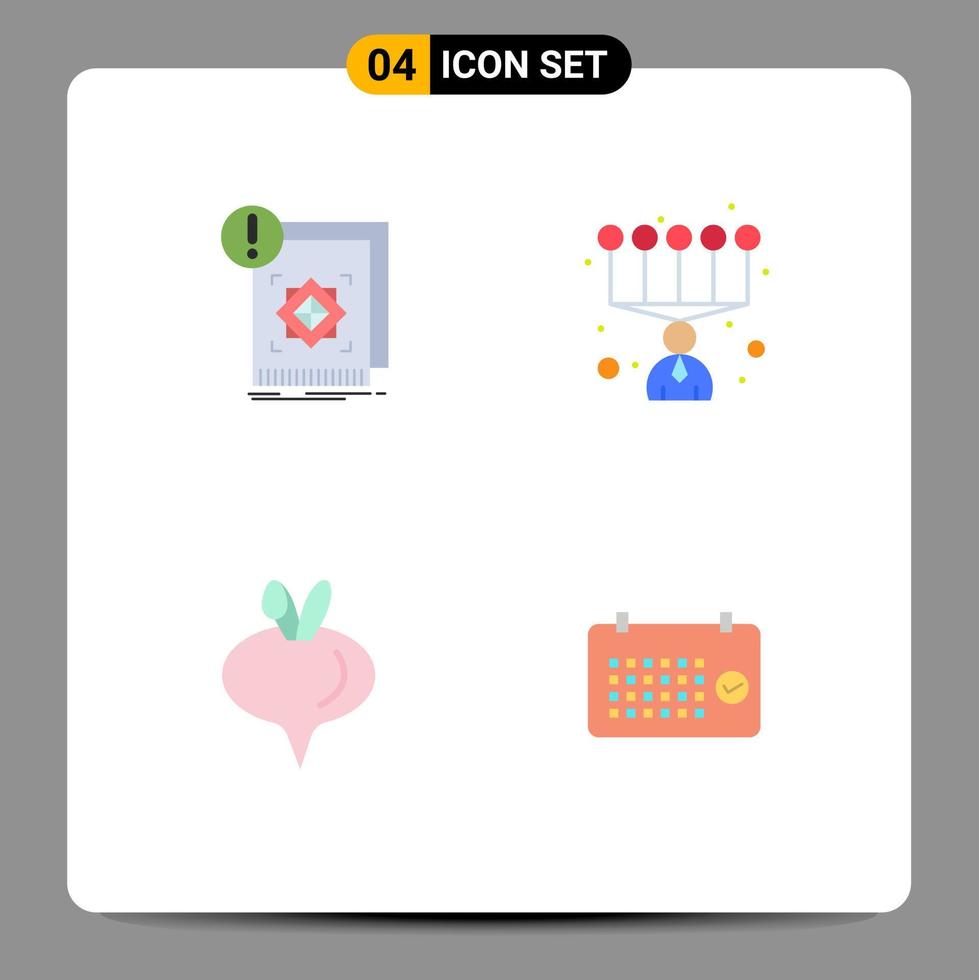 Set of 4 Vector Flat Icons on Grid for structure turnip information personal skills calendar Editable Vector Design Elements