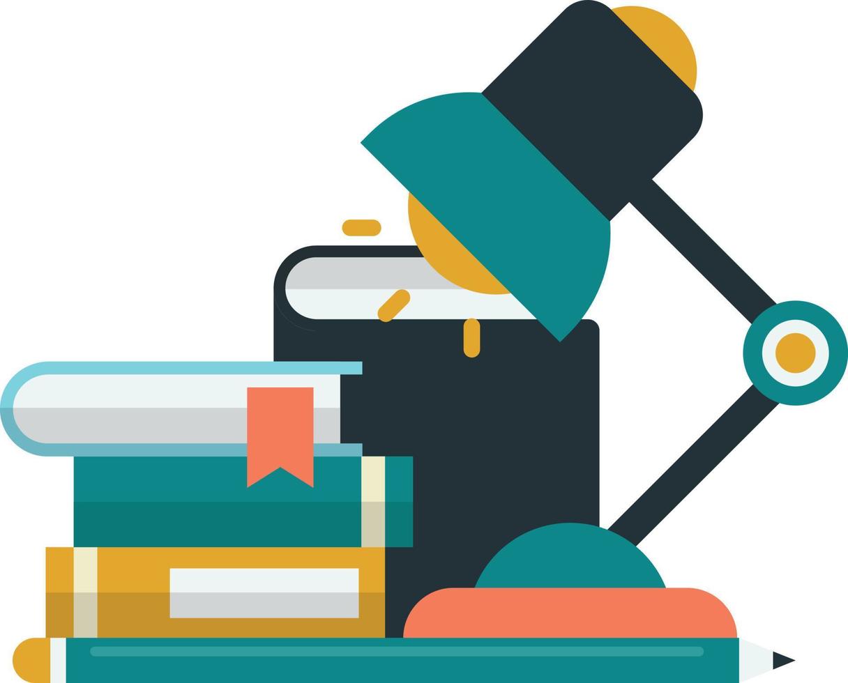 stack of books and lamp illustration in minimal style vector