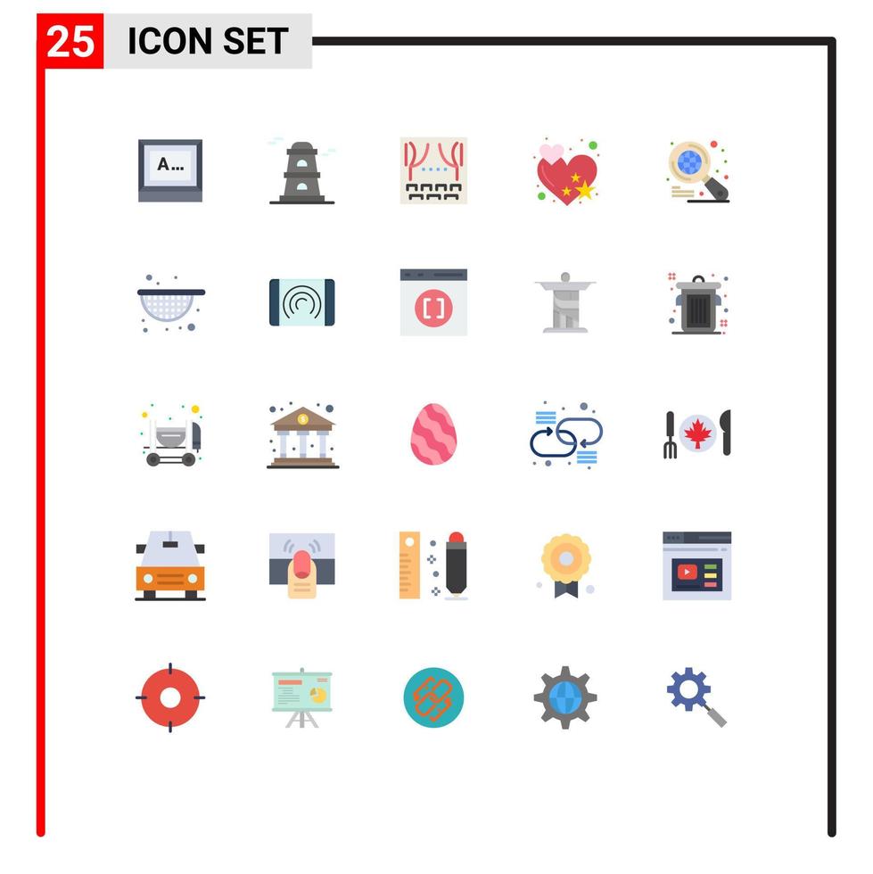 25 User Interface Flat Color Pack of modern Signs and Symbols of strainer internet event globe rate Editable Vector Design Elements