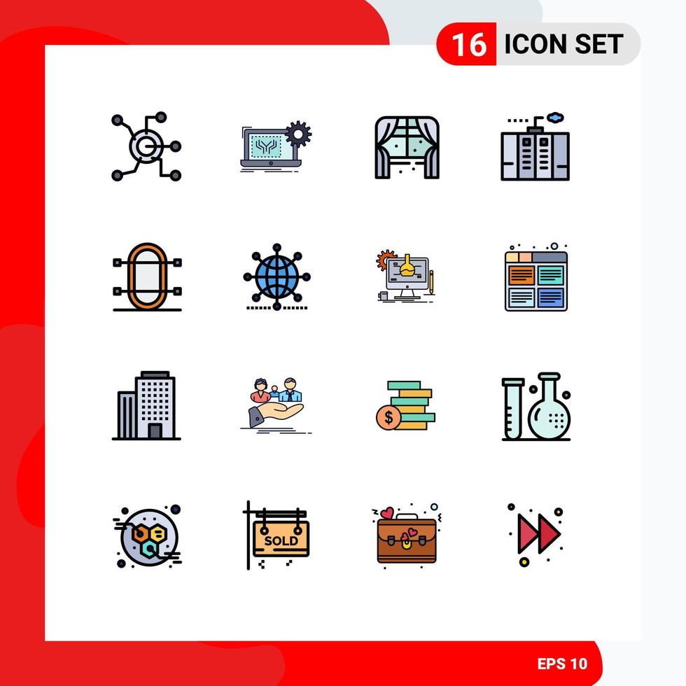 16 Thematic Vector Flat Color Filled Lines and Editable Symbols of generator emergency engineering electricity living Editable Creative Vector Design Elements