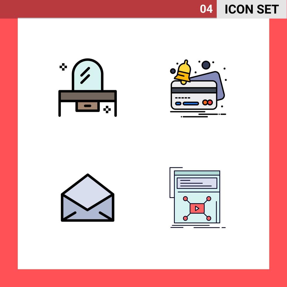 conjunto de 4 iconos de interfaz de usuario modernos símbolos signos para mensajes de crédito de aparador de correo electrónico de belleza elementos de diseño vectorial editables vector