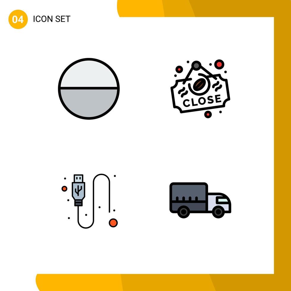 Group of 4 Filledline Flat Colors Signs and Symbols for pill wire board cable logistics Editable Vector Design Elements