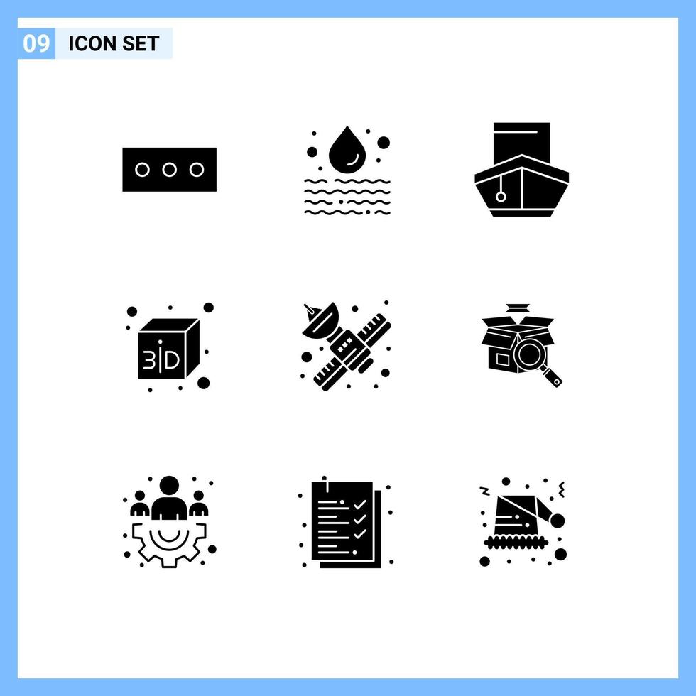 Group of 9 Solid Glyphs Signs and Symbols for telecommunication network transport media cube Editable Vector Design Elements