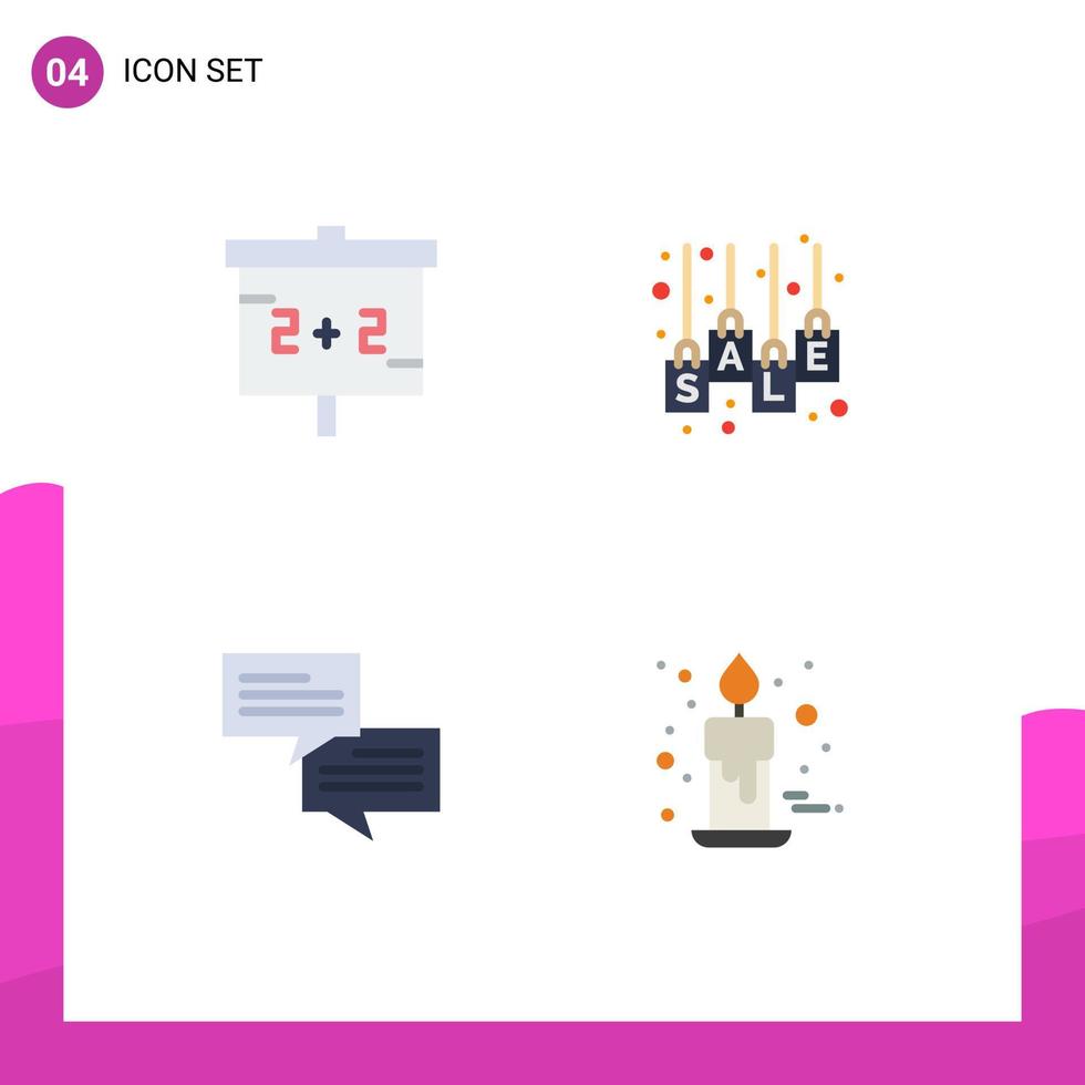 Editable Vector Line Pack of 4 Simple Flat Icons of blackboard communication bag sale label candle Editable Vector Design Elements