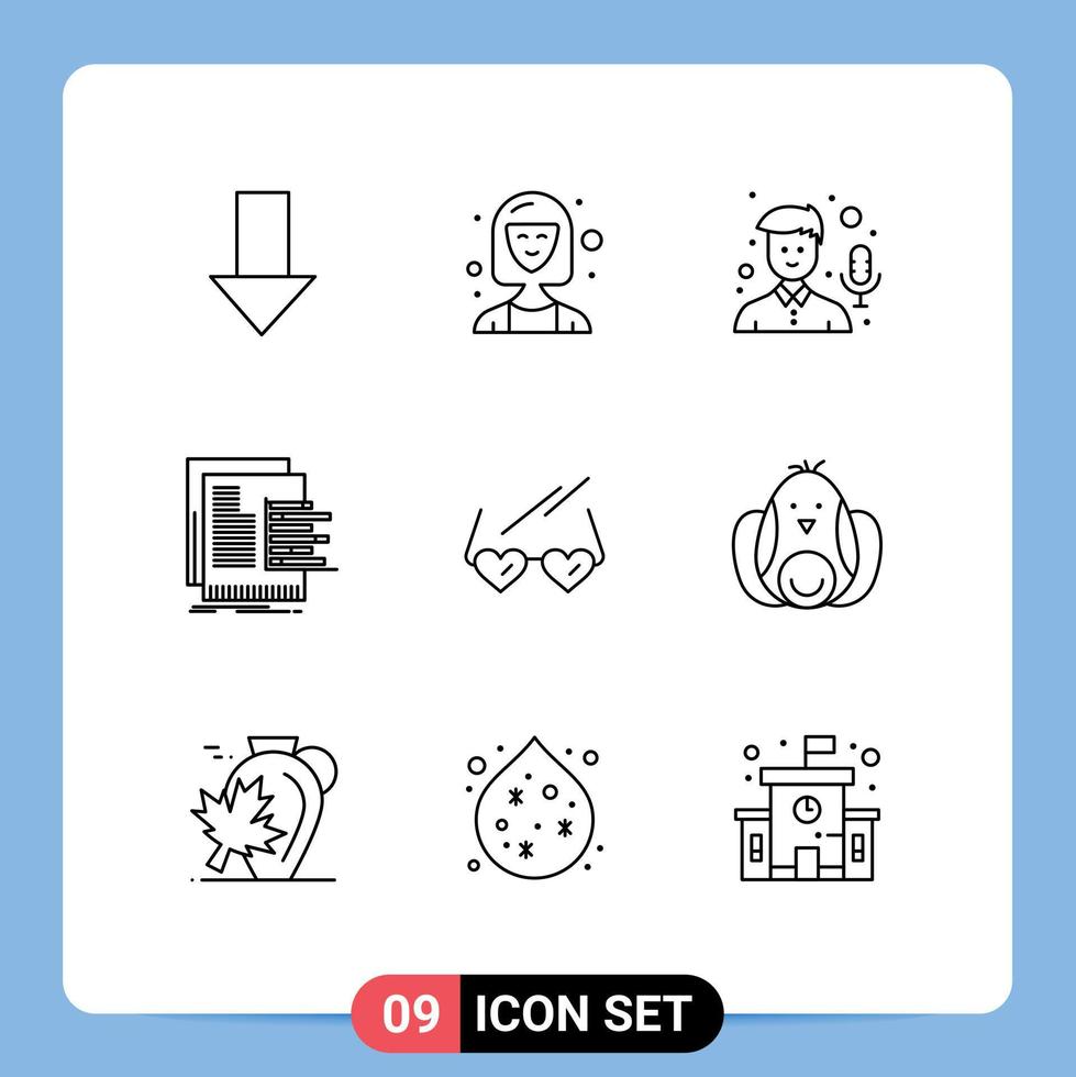 Set of 9 Modern UI Icons Symbols Signs for valuation graph manager data recorder Editable Vector Design Elements