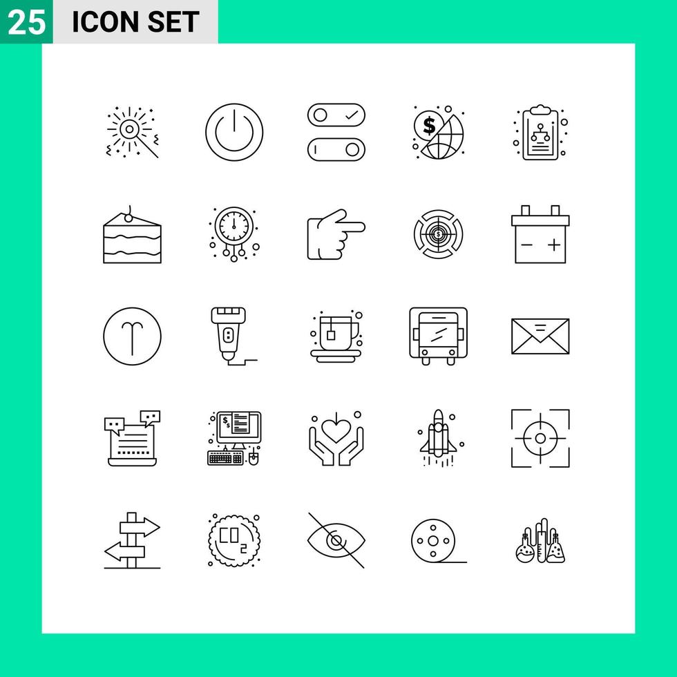 25 Universal Lines Set for Web and Mobile Applications organization chart chart control money global Editable Vector Design Elements