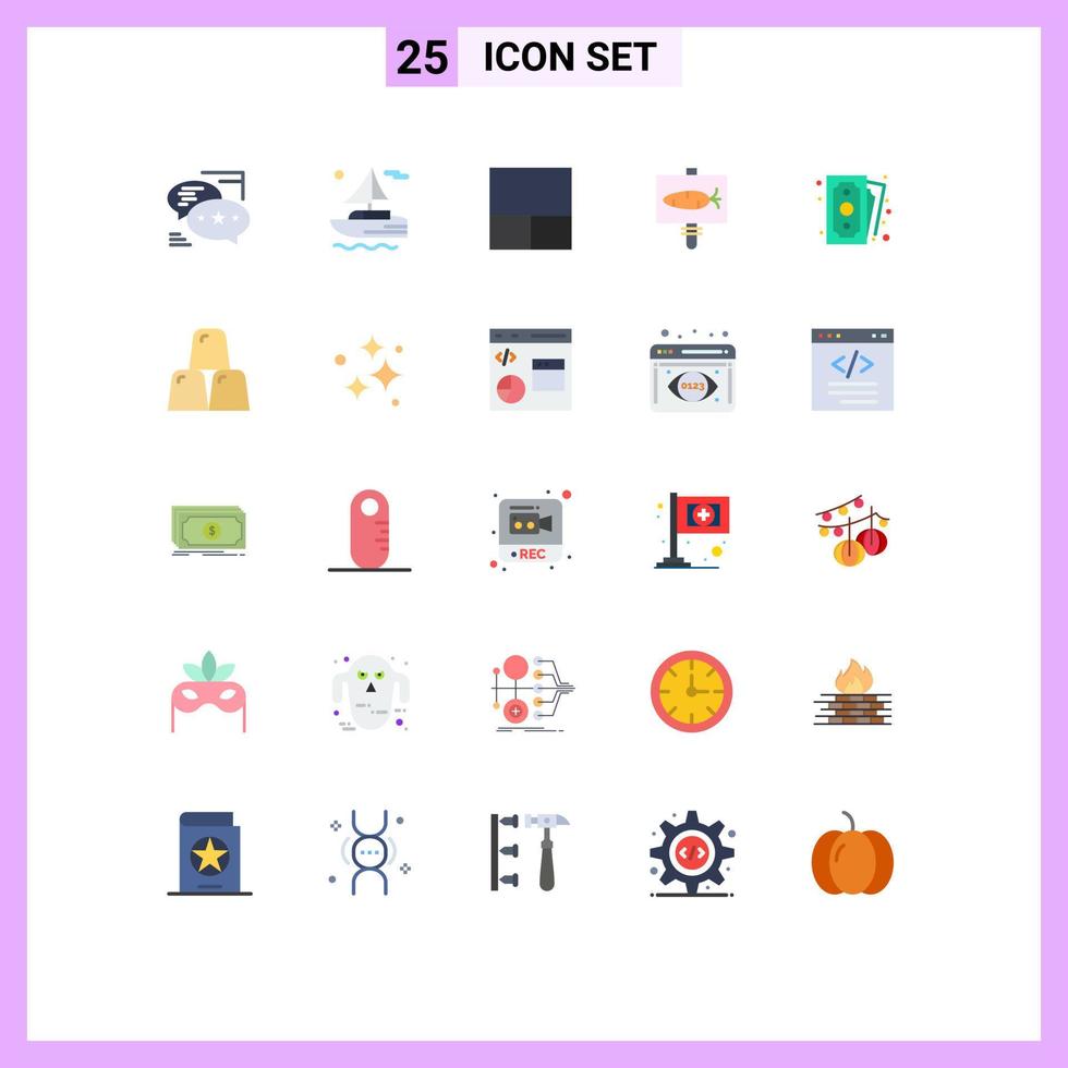 Mobile Interface Flat Color Set of 25 Pictograms of shopping money grid cash easter Editable Vector Design Elements