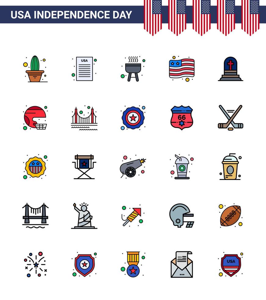 usa feliz día de la independencia pictograma conjunto de 25 líneas planas simples llenas de lápida americana bbq grave usa editable usa day elementos de diseño vectorial vector