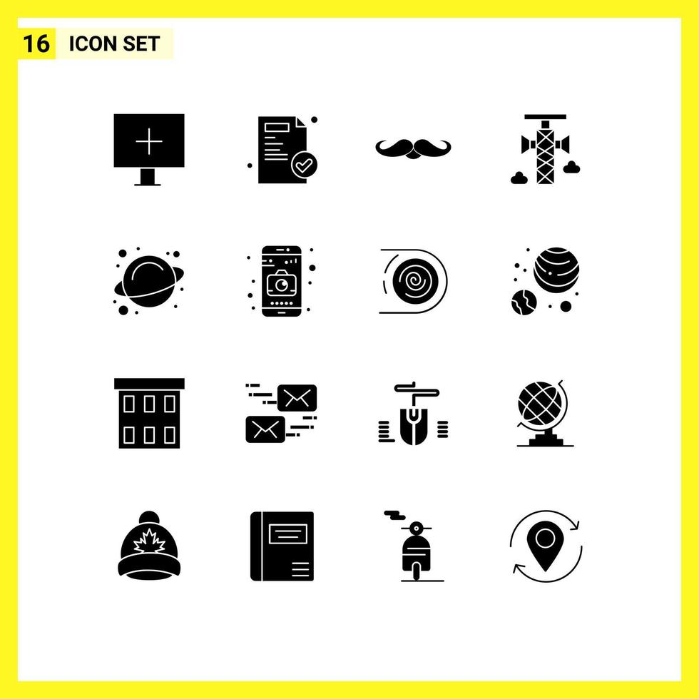 Editable Vector Line Pack of 16 Simple Solid Glyphs of science loudspeaker hipster communication announcement Editable Vector Design Elements