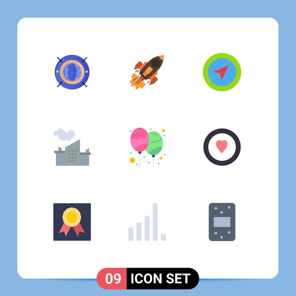 Universal Icon Symbols Group of 9 Modern Flat Colors of pollution industry mission factory pointer Editable Vector Design Elements