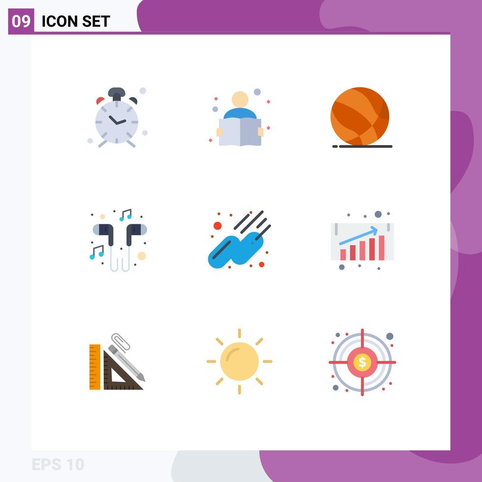 User Interface Pack of 9 Basic Flat Colors of smartphone headset study hand free sport Editable Vector Design Elements