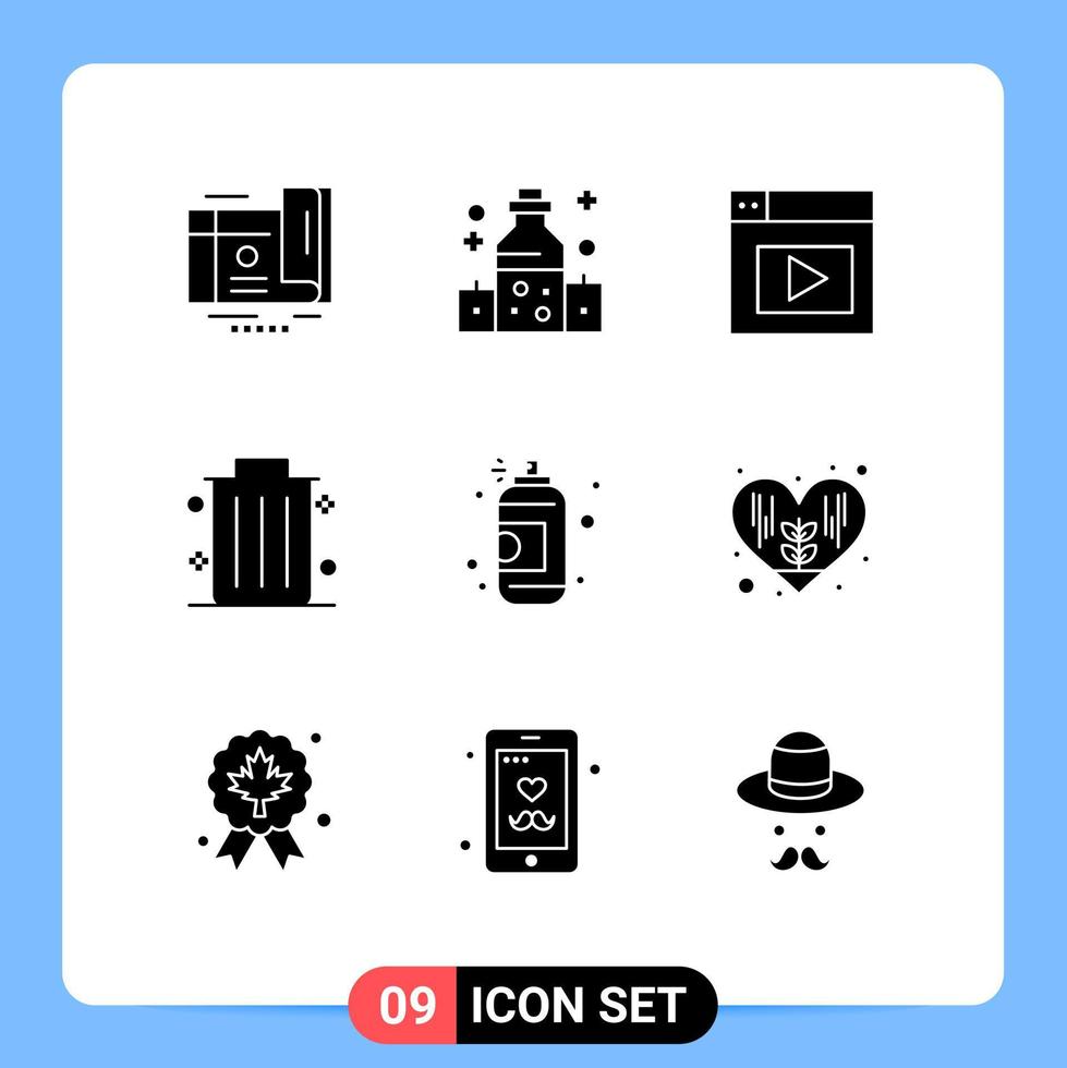 9 Universal Solid Glyphs Set for Web and Mobile Applications paint art web spray dustbin Editable Vector Design Elements