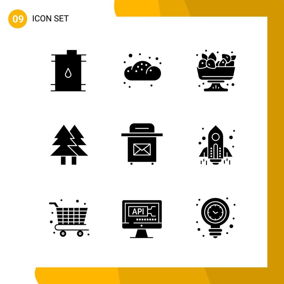 9 conjunto de iconos. paquete de iconos de estilo sólido. símbolos de glifo aislados en el fondo blanco para el diseño de sitios web receptivos. vector