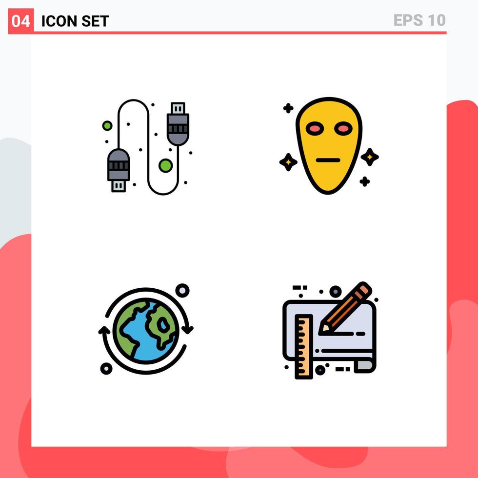Stock Vector Icon Pack of 4 Line Signs and Symbols for cable blue print alien earth draft Editable Vector Design Elements