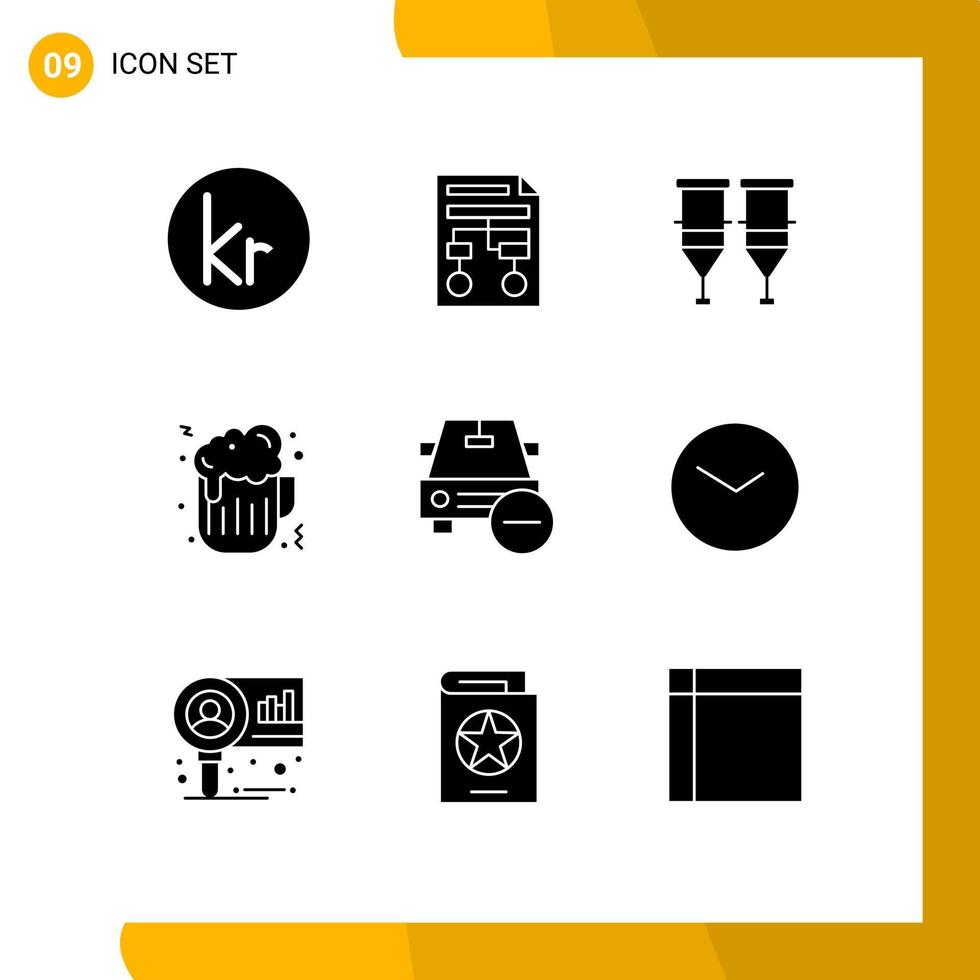 paquete de iconos de vector de stock de 9 signos y símbolos de línea para documento de comida rápida de coche jeringa de cerveza elementos de diseño de vector editables